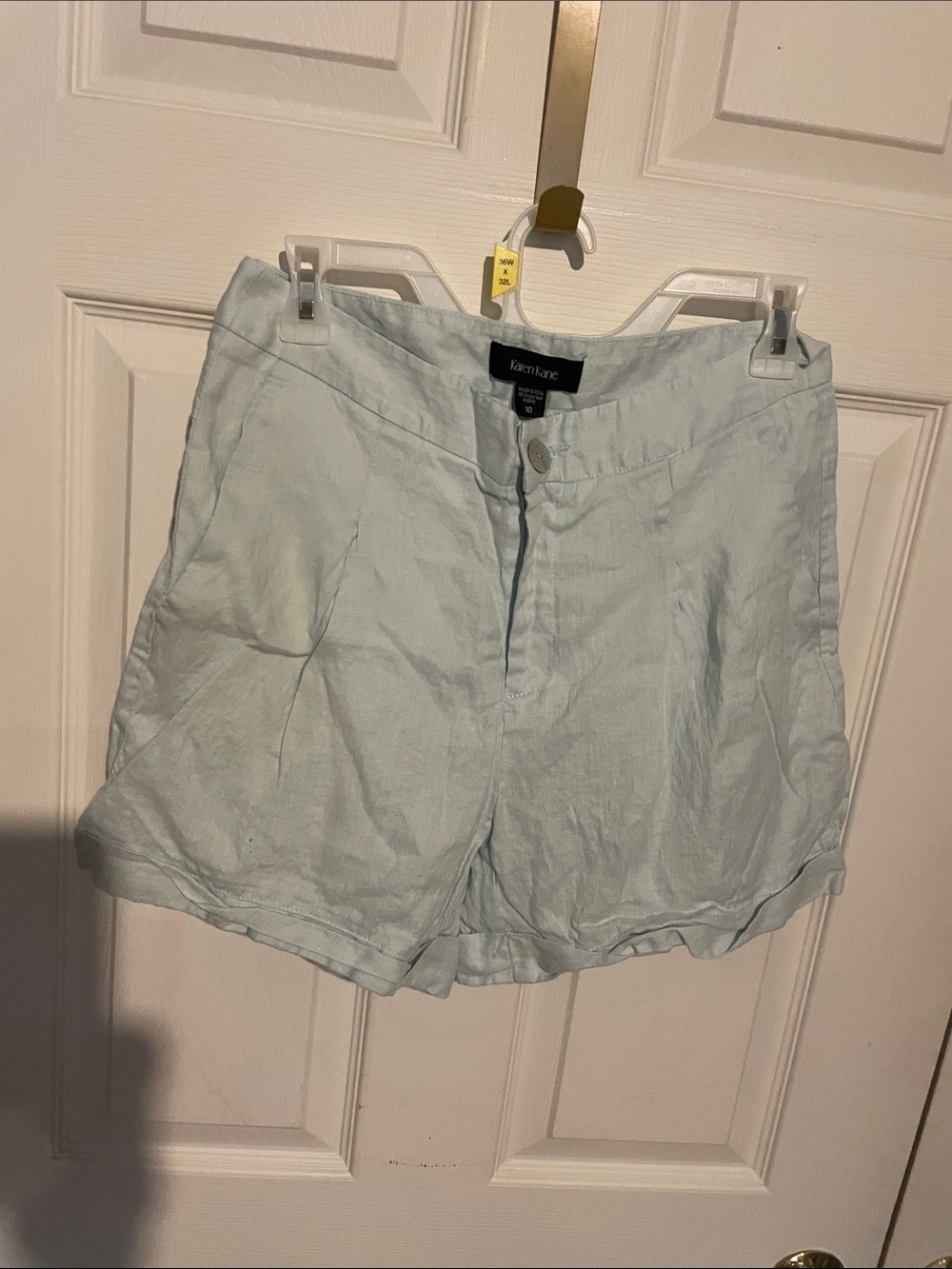 Karen Kane Pale Blue/green Linen Women's Bermuda Shorts size 10